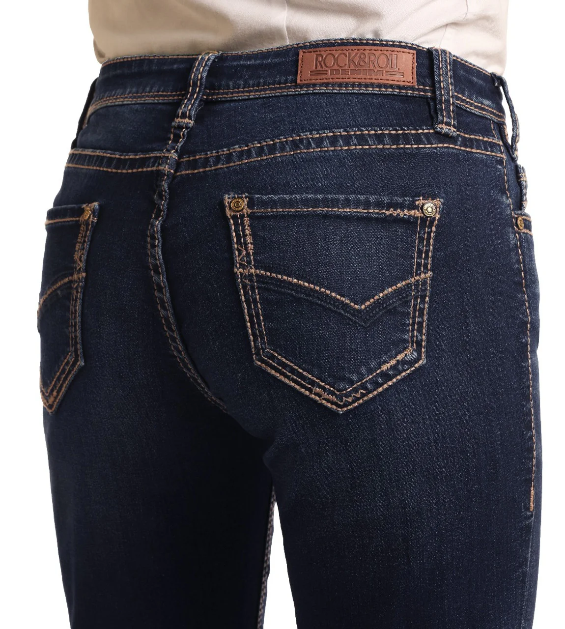 Rock and Roll Cowgirl Riding Extra Stretch Dark Wash Jeans Style W7-4166 - Image 8
