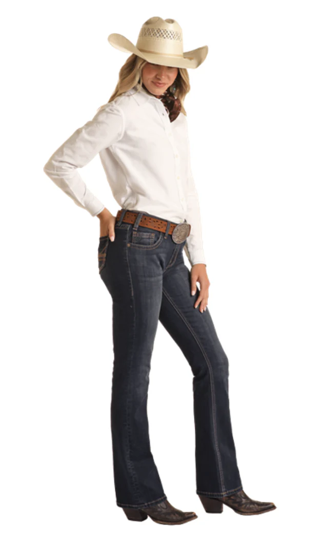 ROCK AND ROLL MID RISE BROWN EMBROIDERY RIDING JEANS STYLE BW4RD03572 - Image 4