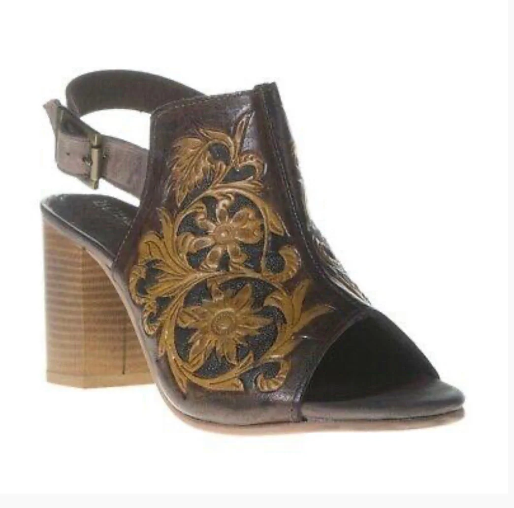 Roper Ladies Brown Tooled Open Toe Mule Sandals Style 09-021-0946-1277 - Image 2