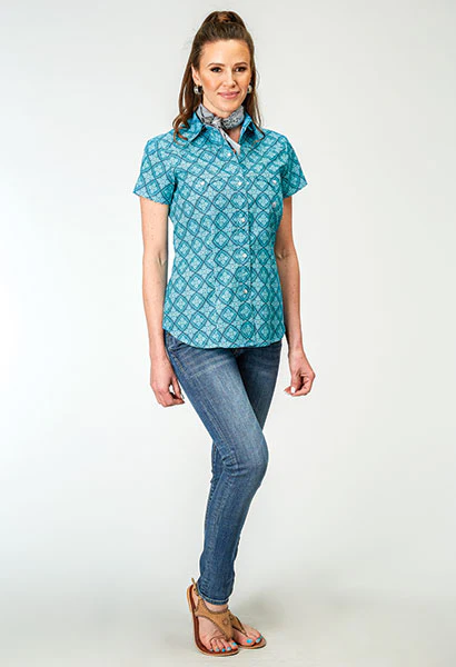 ROPER LADIES TURQUOISE SHORT SLEEVE SHIRT STYLE 03-051-0225-2029 - Image 2