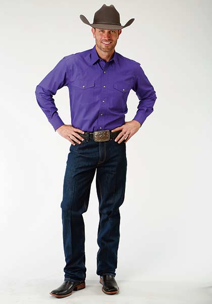 Roper Mens LS Purple Poplin Shirt Style 03-001-0265-1067 - Image 3