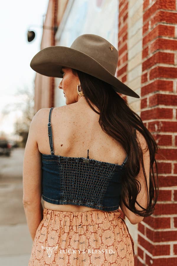 Rustic Embroidered Denim Crop Top - Image 2