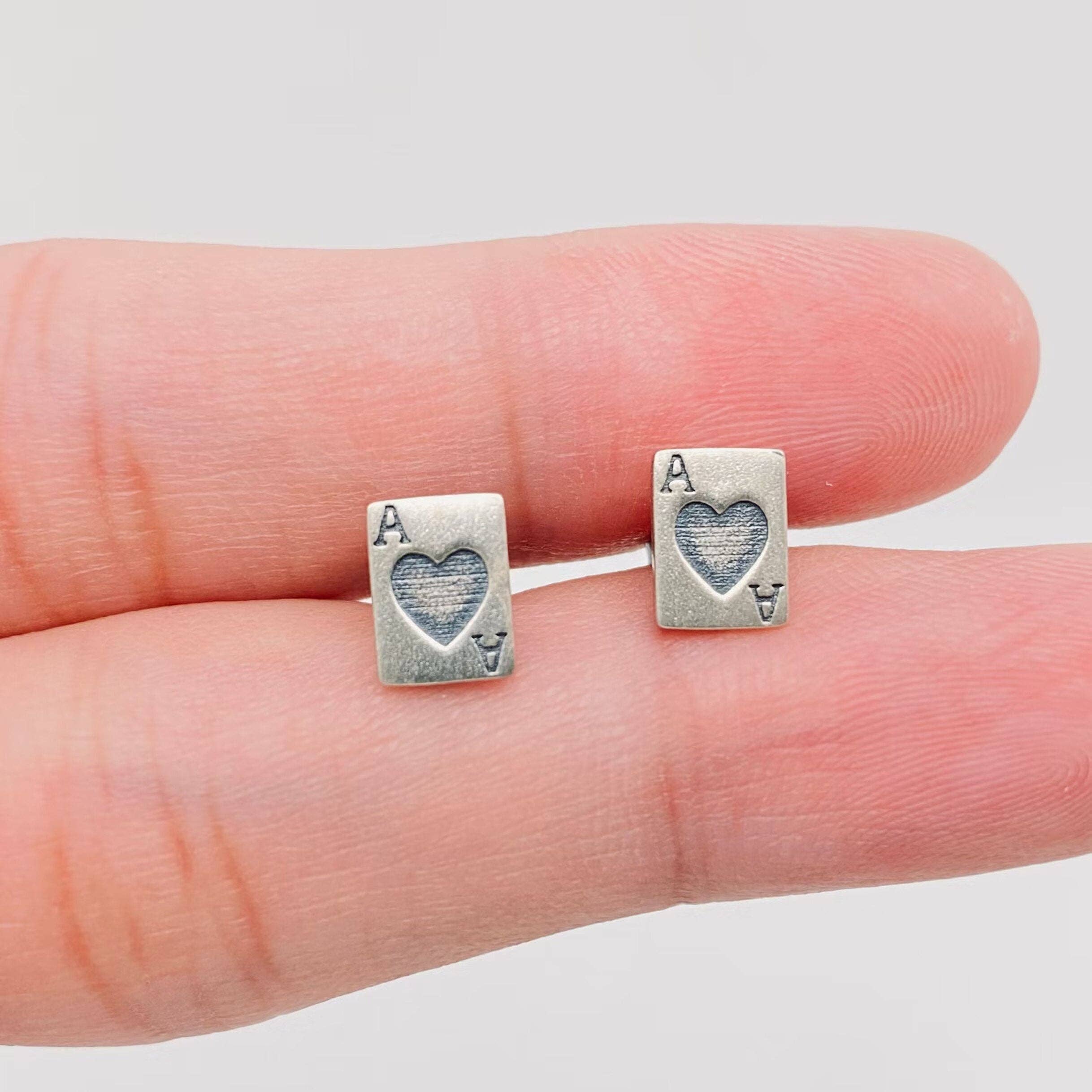 S925 Sterling Silver Heart Ace Poker Stud Earrings