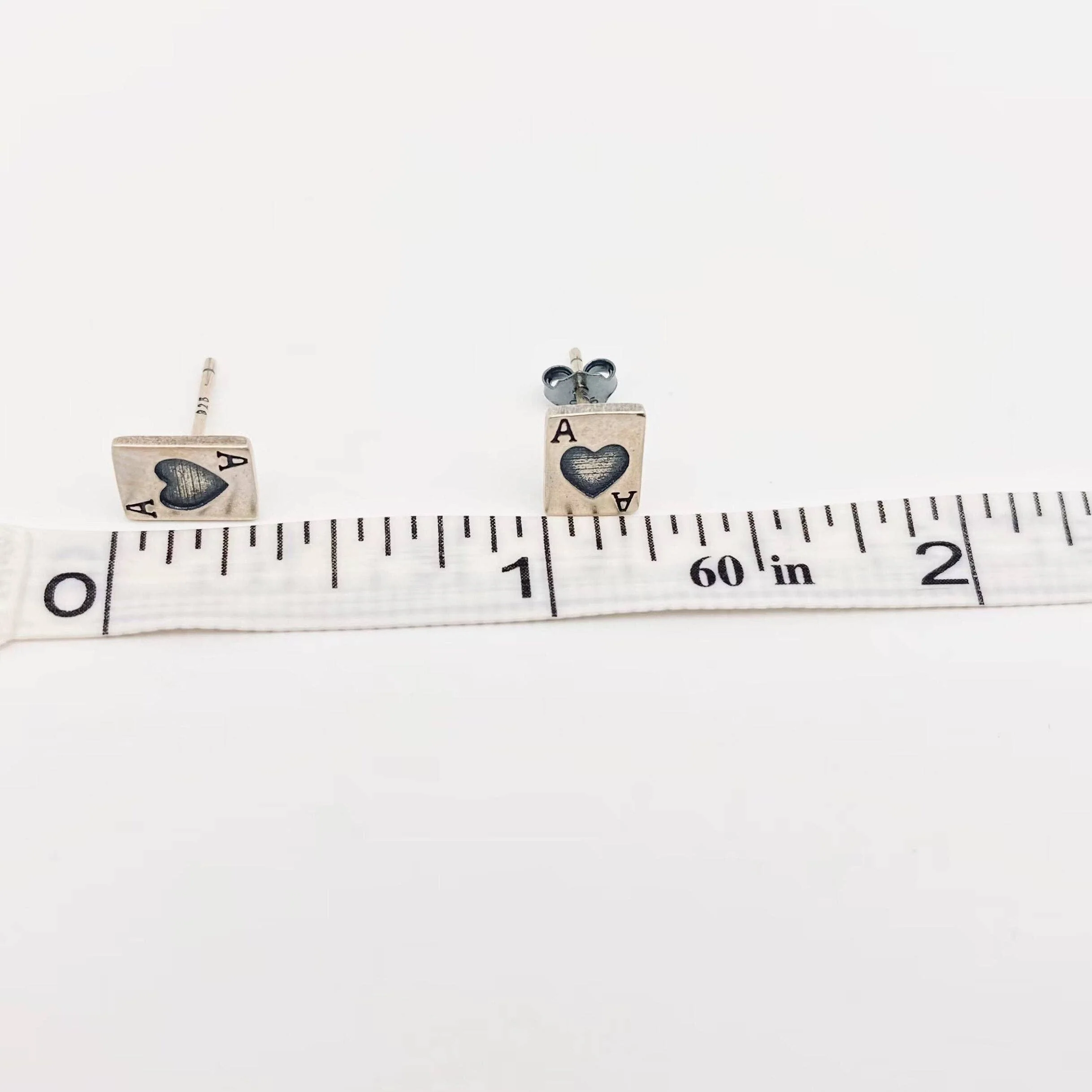 S925 Sterling Silver Heart Ace Poker Stud Earrings - Image 5