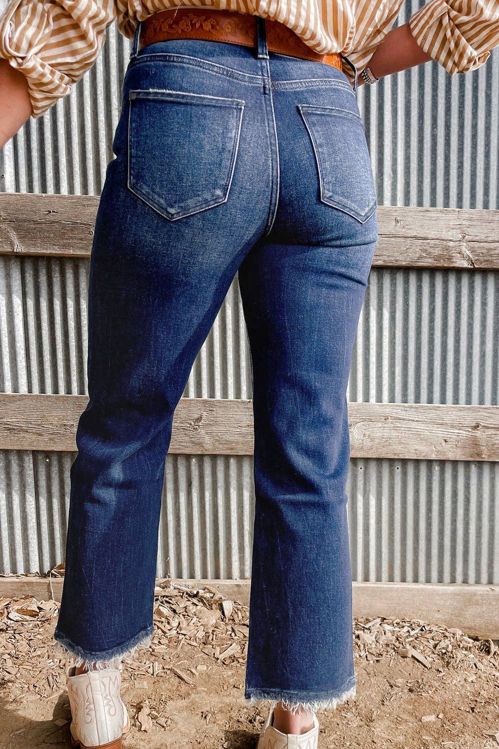 Sail Blue Mineral Wash Raw Hem High Waist Flared Jeans - Image 3