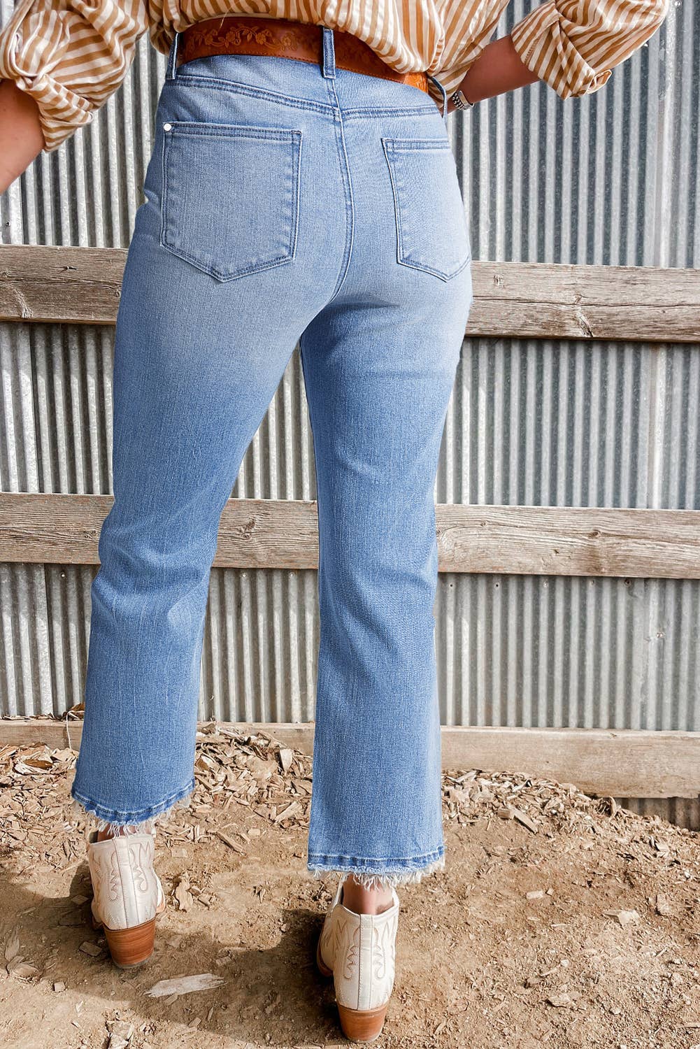 Sail Blue Mineral Wash Raw Hem High Waist Flared Jeans - Image 4