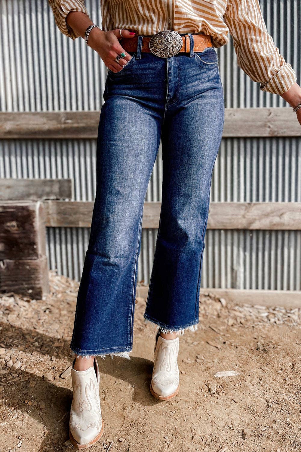 Sail Blue Mineral Wash Raw Hem High Waist Flared Jeans - Image 7