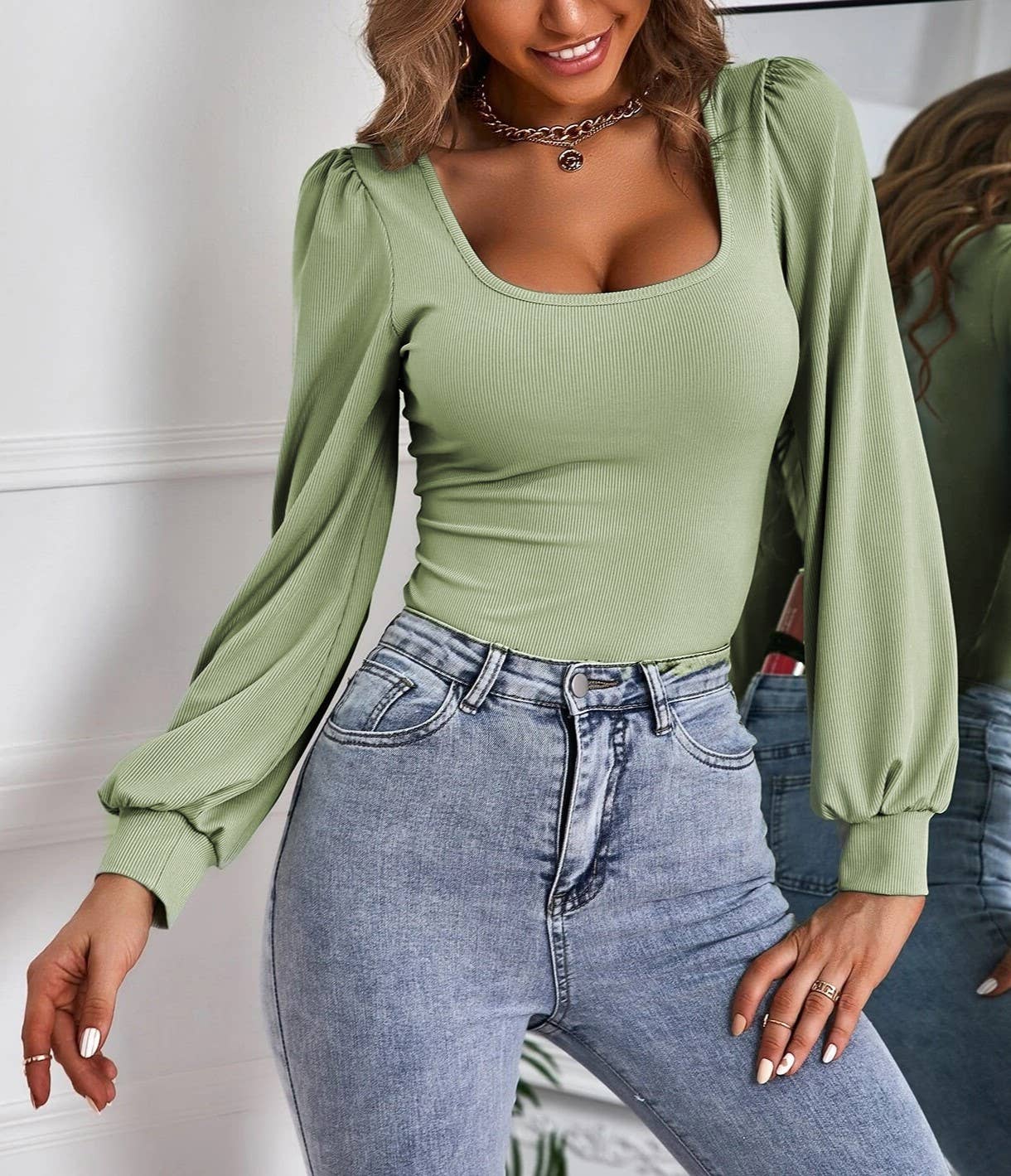 Scoop neck long sleeve slim fit tee - Image 2