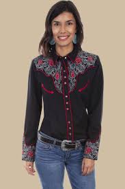 Scully Womens Western Apparel Red Roses Interspersed Black Shirt Style PL-881 - Image 3