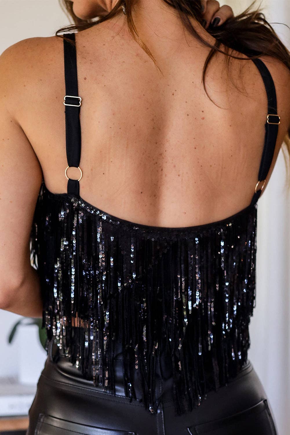Sequin Tasseled Tank Crop Top - Image 3