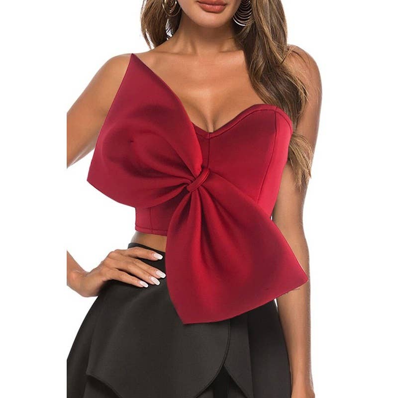 SEXY BOW WRAPPED CHEST WOMEN TOPS - Image 2