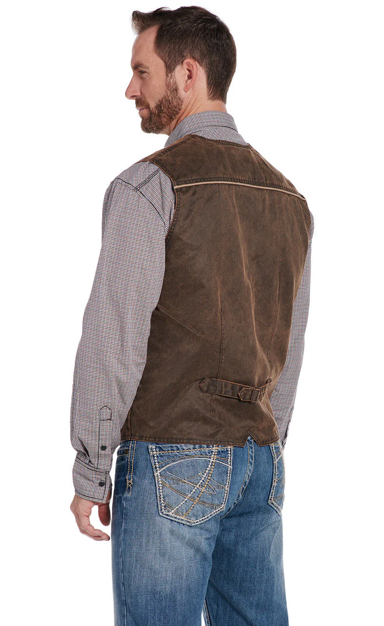 SIDRAN MENS ENZYME WASHED COTTON SNAP FRONT VEST WITH CORD PIPING ACCENT STYLE CW1307-F23-90 - Image 2