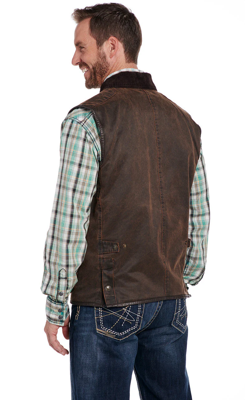 SIDRAN MENS ENZYME WASHED COTTON SNAP & ZIP FRONT VEST W/ CORD COLLAR, FAUX LEATHER TRIM & CONCEALED CARRY POCKET STYLE CW1417-F23-21 - Image 2