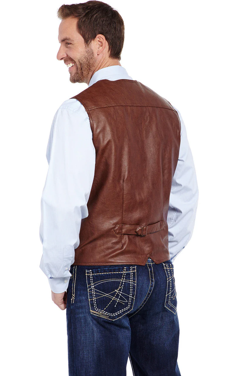 SIDRAN MENS FAUX LEATHER SNAP FRONT VEST WITH FLANNEL LINING STYLE CW1239-F23-35 - Image 2