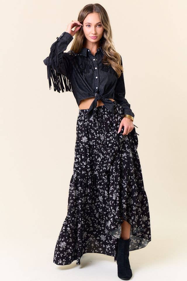 SIT3797C BLACK DENIM SILVER STUDDED FRINGE TIE FRONT SHIRT - Image 6