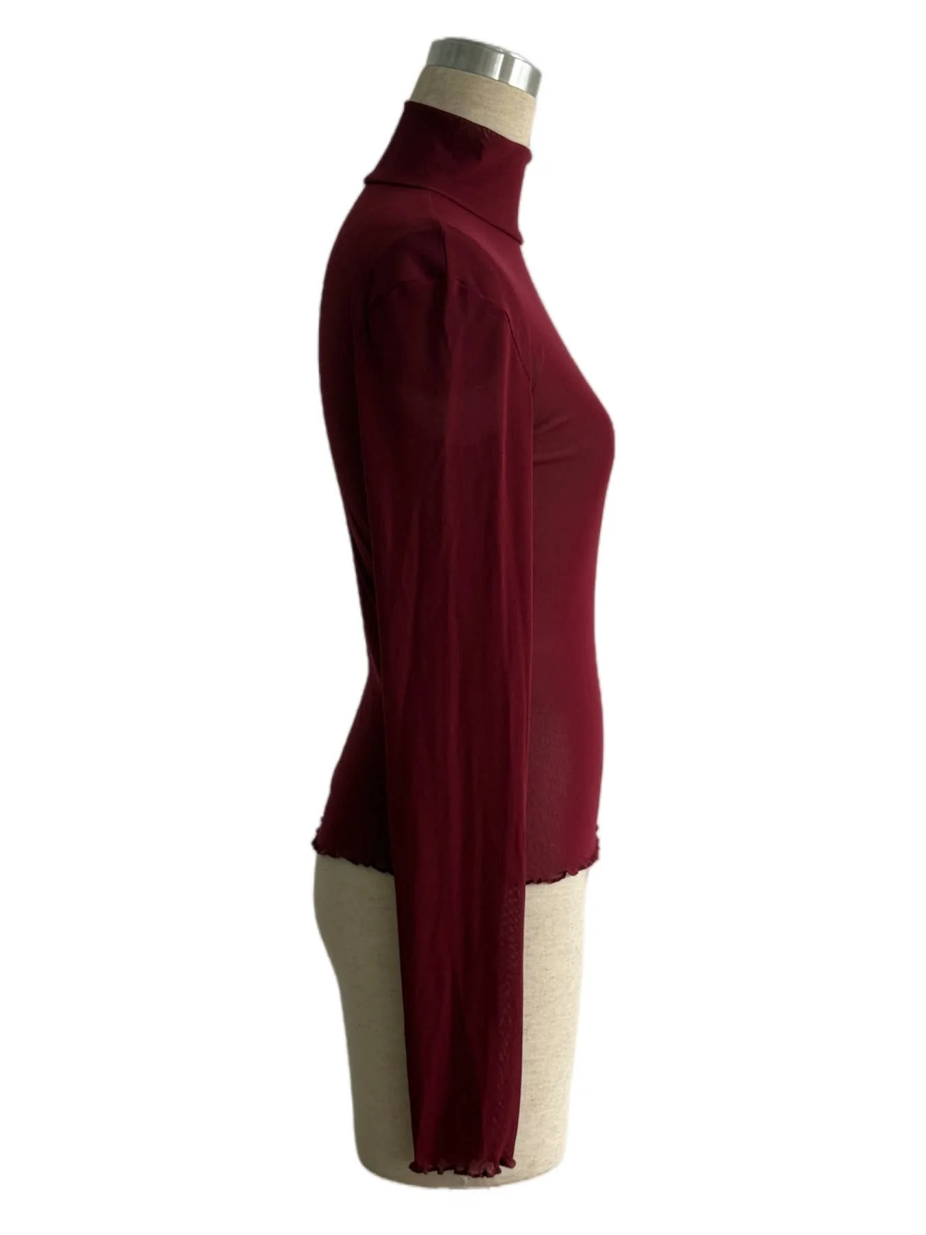 Slim Fit Solid Mesh Long Sleeve Stand Collar Blouse - Image 19