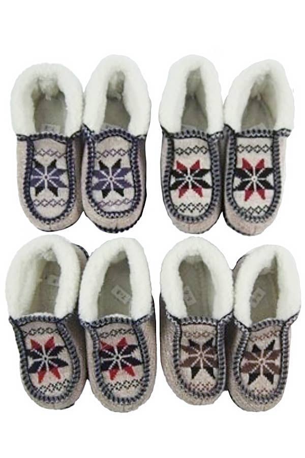 Snowflake Woven Fleece Lined Moccasin Slippers