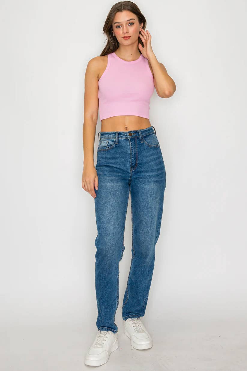 Solid color cotton ribbed crop tank top with high neck - Image 4