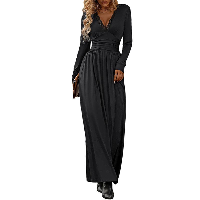 Solid Color Lace V-Neck Bodycon Dress - Image 6