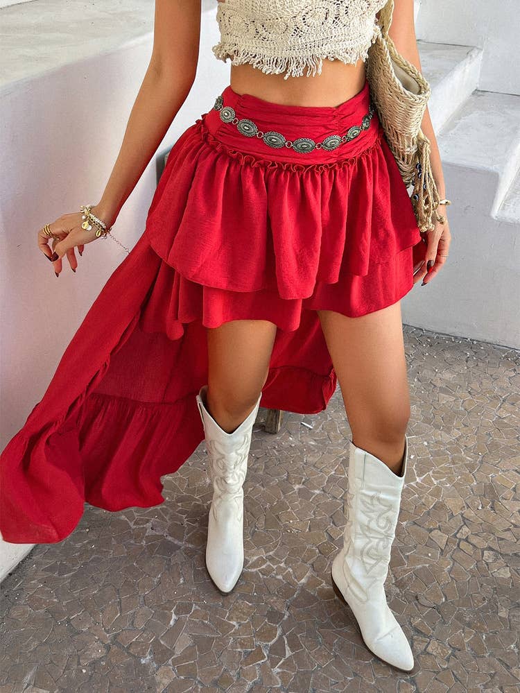 Solid color pleated patchwork long back skirt - Image 10