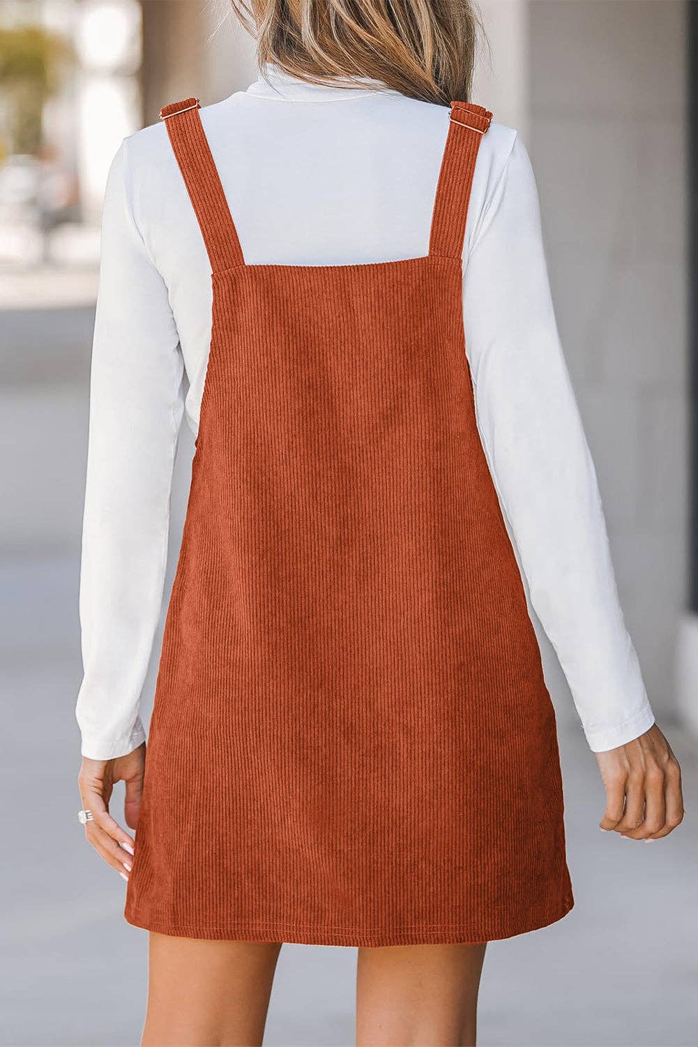 Solid Front Pockets Sleeveless Corduroy Overall Dress - Image 11