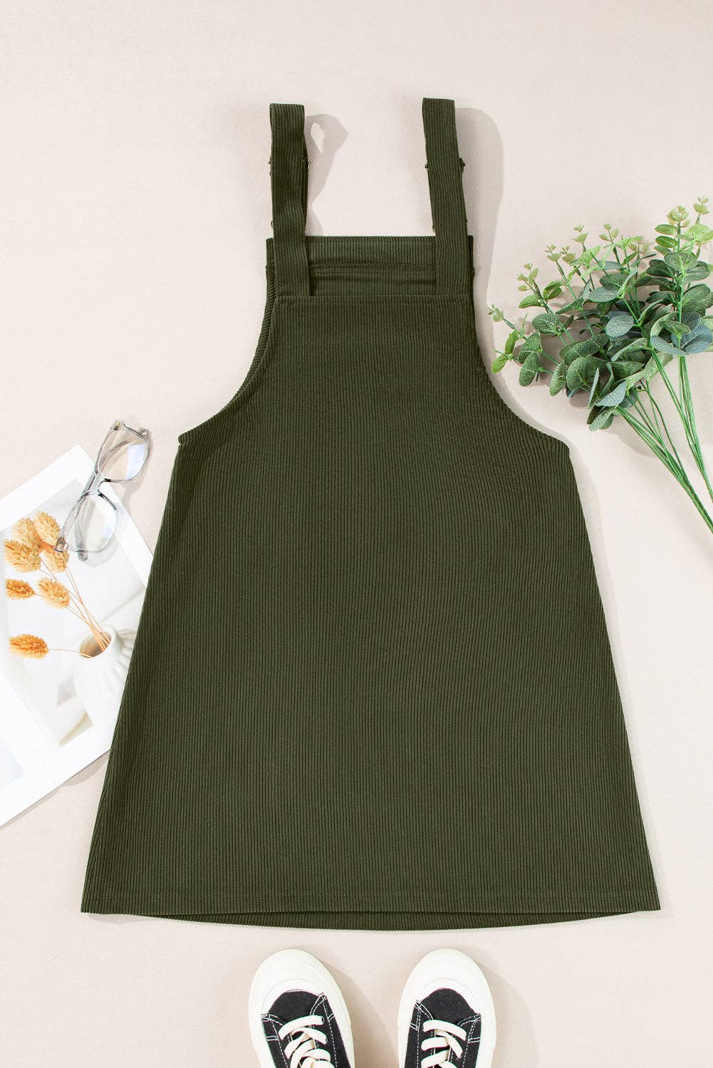 Solid Front Pockets Sleeveless Corduroy Overall Dress - Image 7