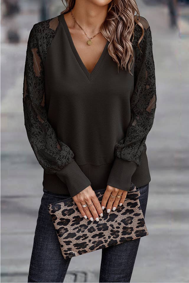 Spring/Autumn Multicolor V-Neck Long Sleeve Knit Top - Image 4
