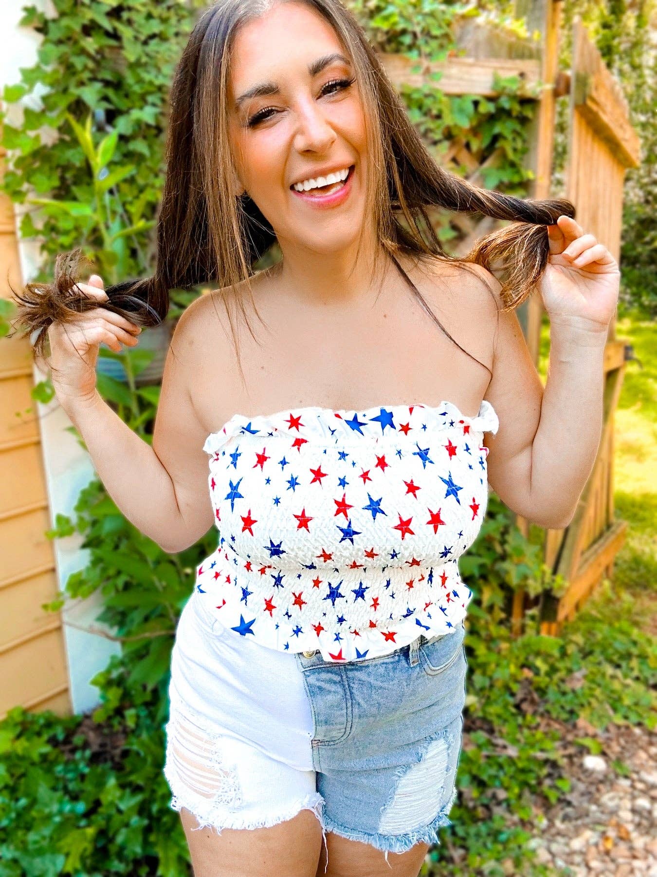 Star Smocked & Ruffled Cropped Tube Top - Image 2