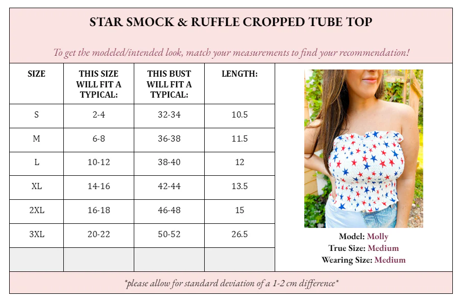 Star Smocked & Ruffled Cropped Tube Top - Image 4