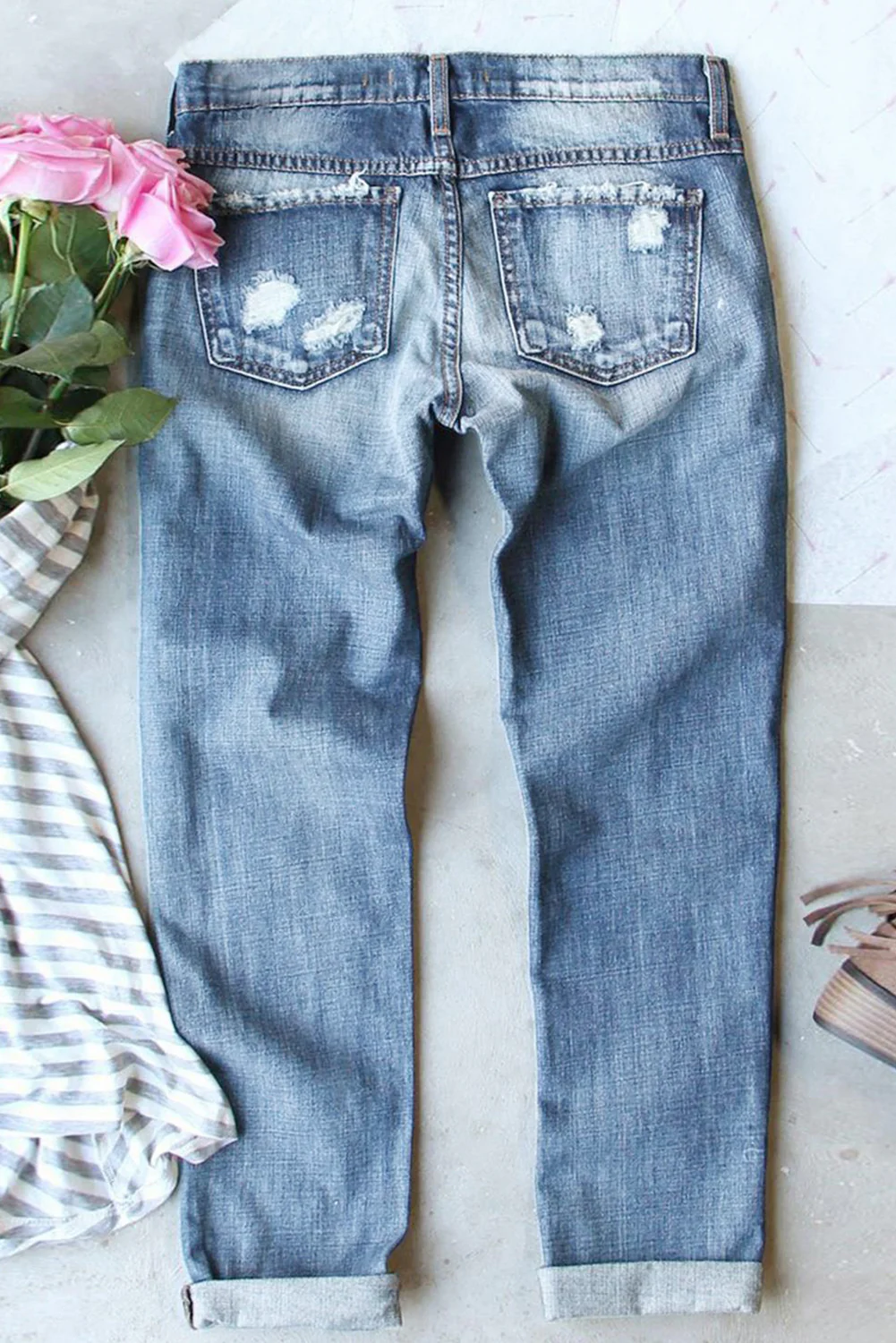 Stars and Stripes Bow Patched Distressed Straight Jeans - Image 2