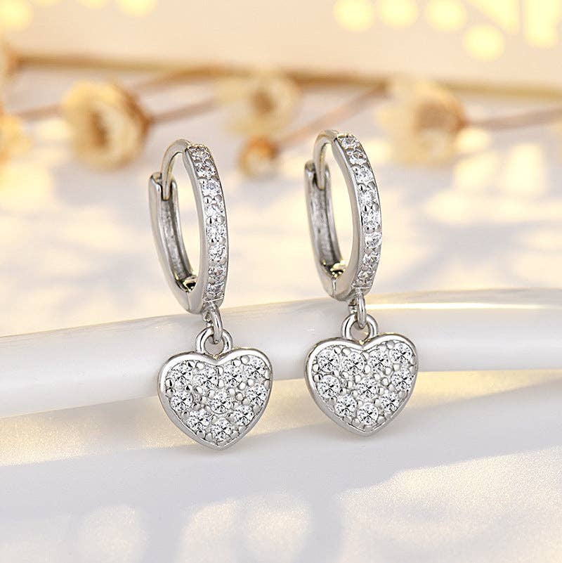 Sterling Silver Heart Shaped Earrings Set with Diamonds - Image 2
