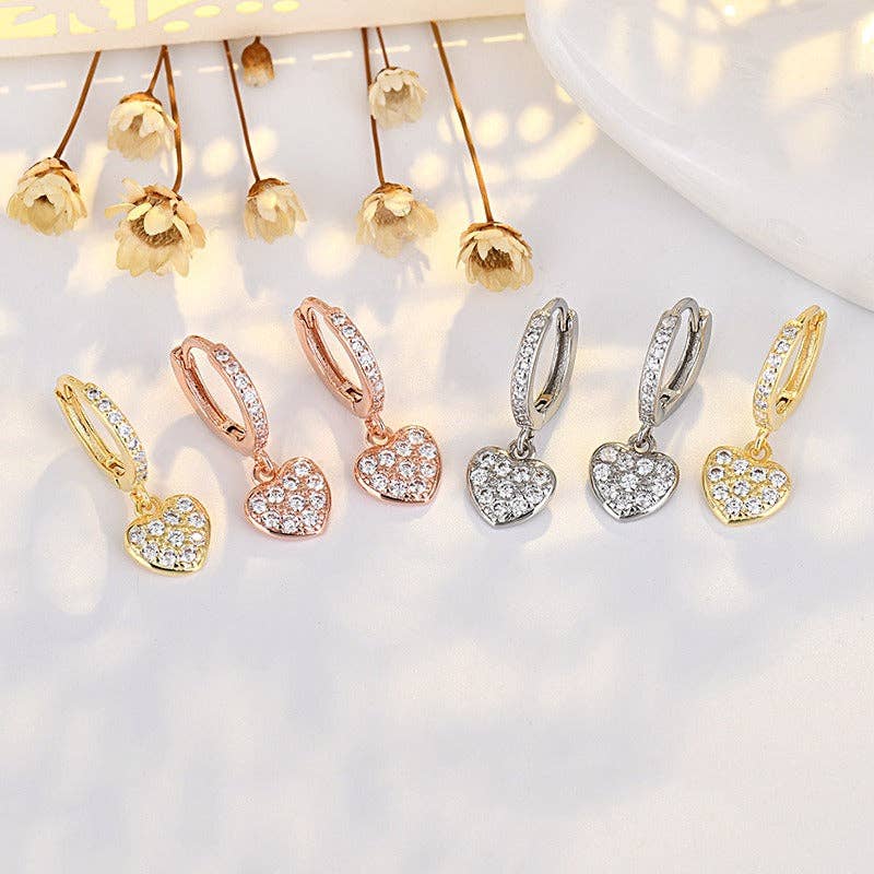 Sterling Silver Heart Shaped Earrings Set with Diamonds - Image 3