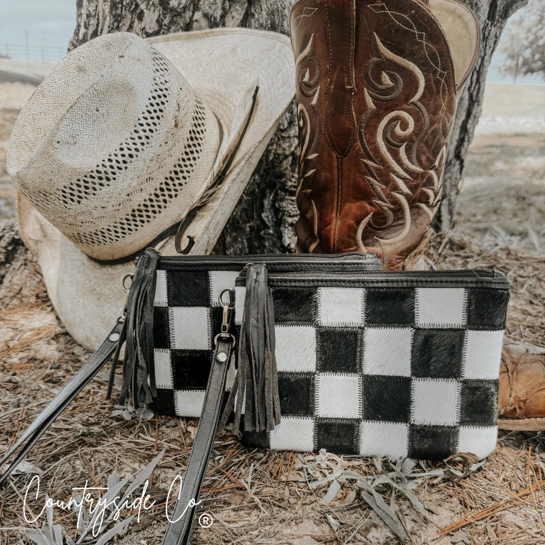 Stockyard Checkered Cowhide Wristlet Pouch - Image 5