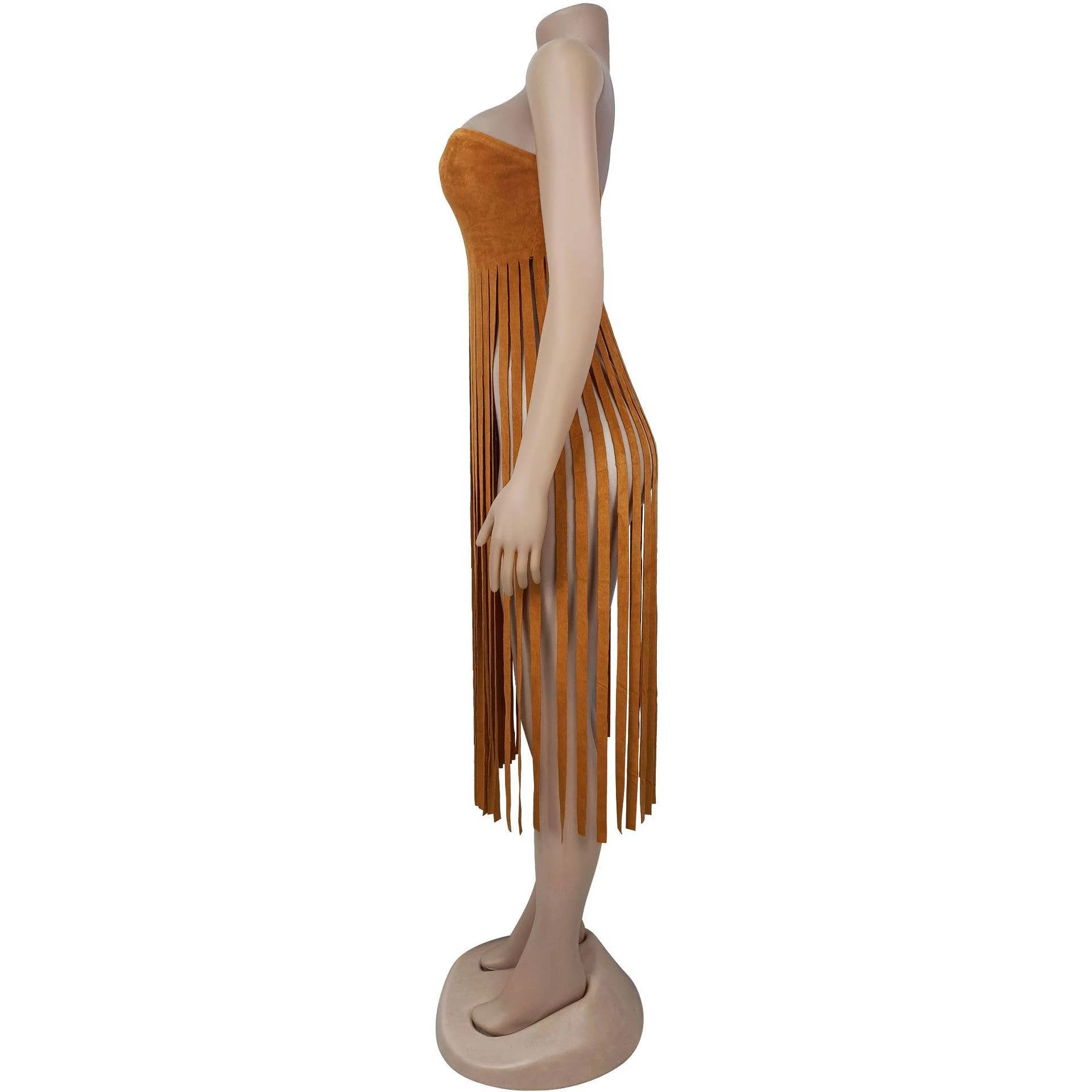 Strapless faux suede cowgirl bandeau fringed top - Image 10