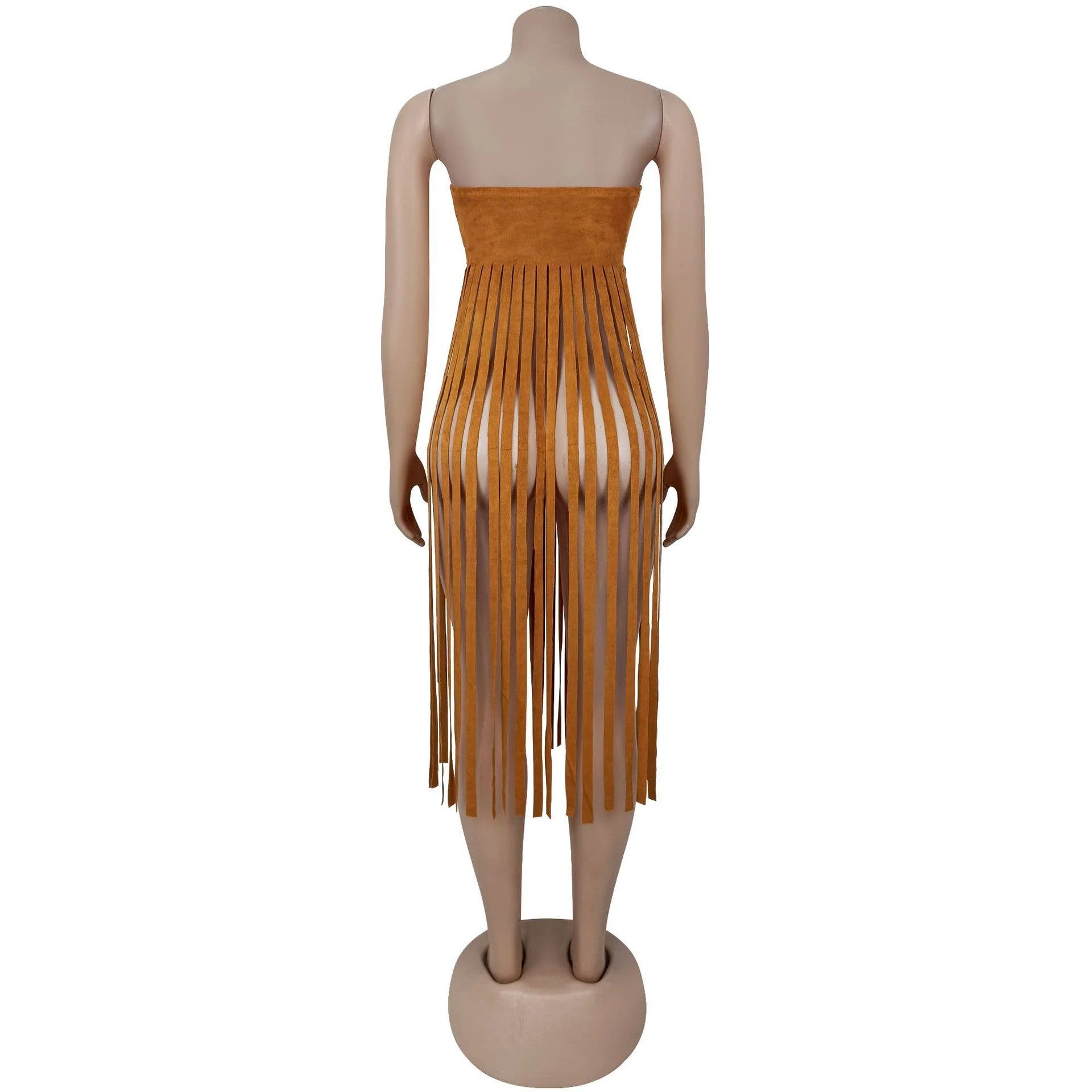 Strapless faux suede cowgirl bandeau fringed top - Image 11