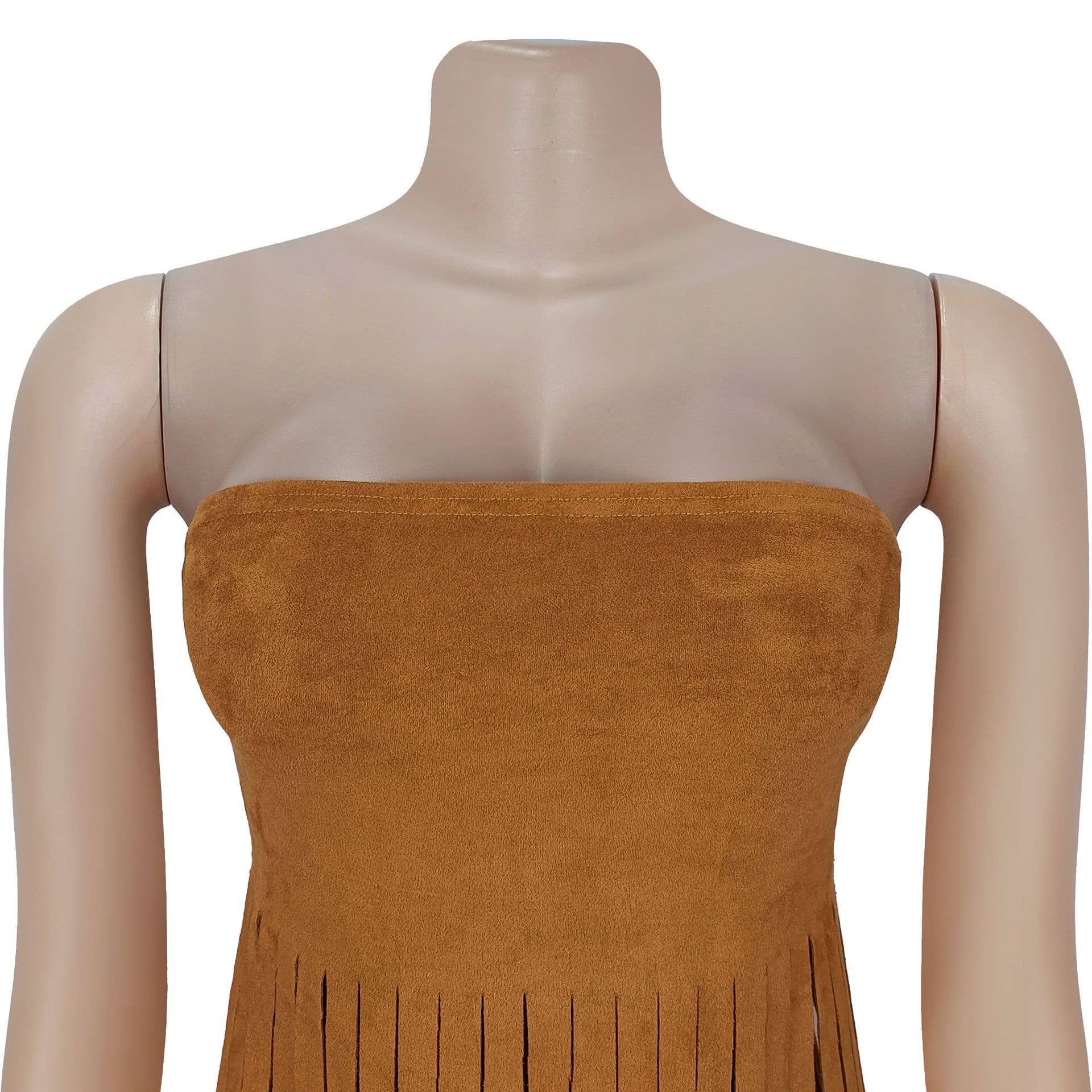 Strapless faux suede cowgirl bandeau fringed top - Image 5