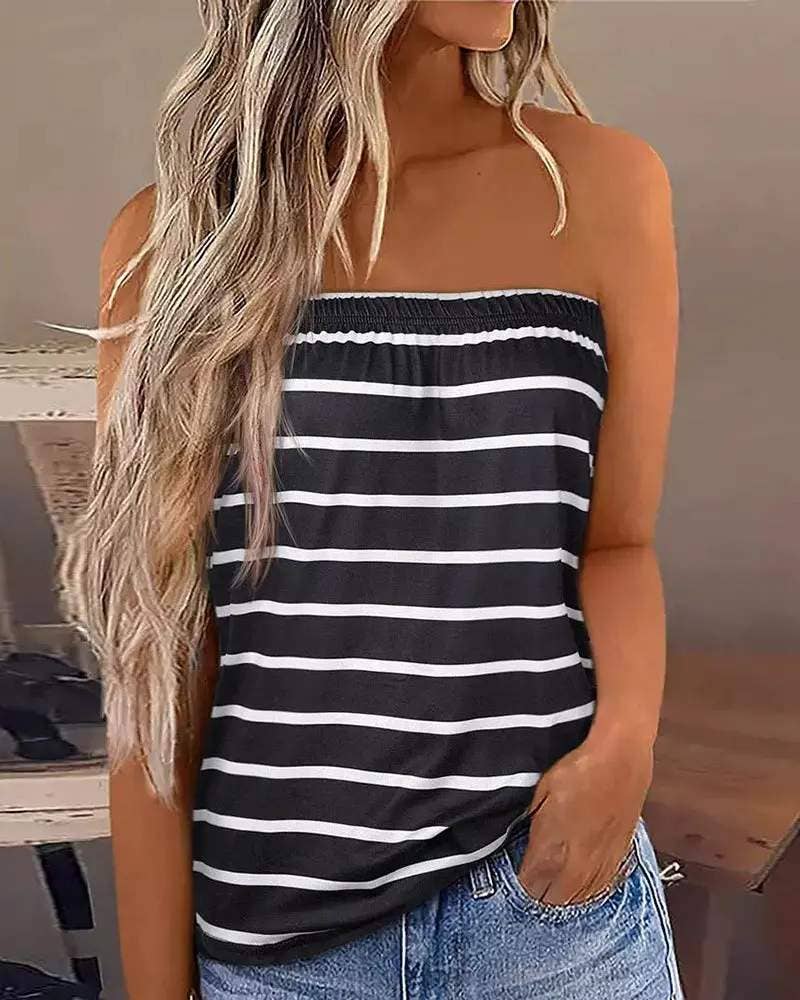 Striped print strapless bandeau tank top - Image 6
