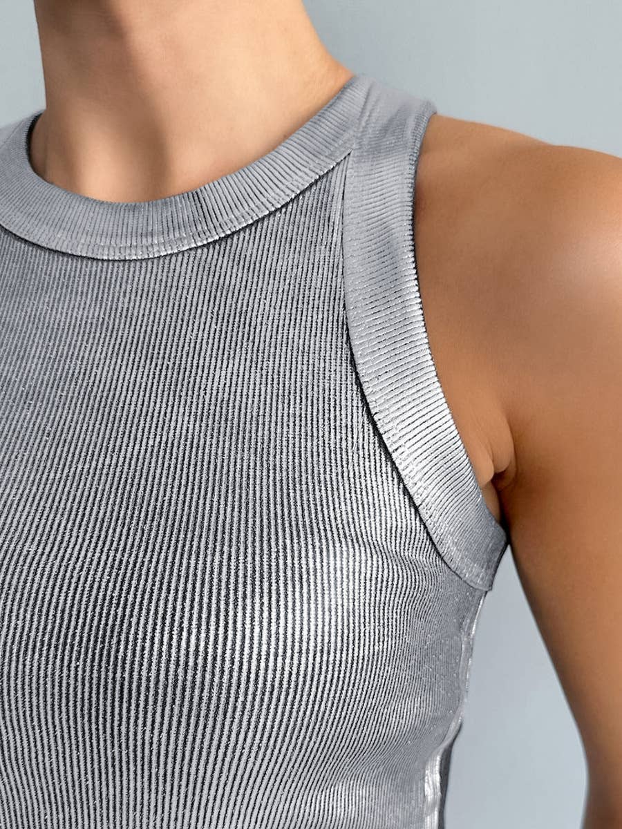 Stylish Crewneck Metallic Tank Top - Image 4