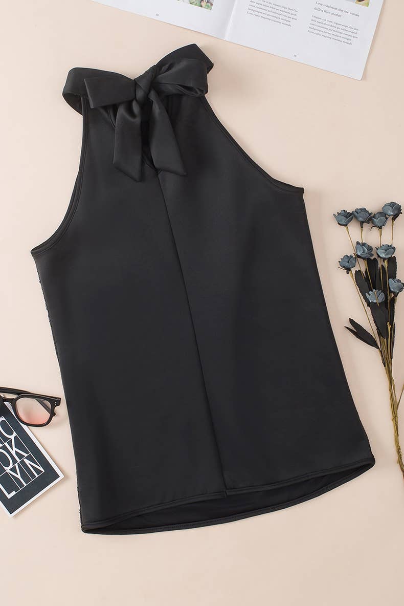 Stylish sexy sequin halter commuter solid color tank top - Image 6