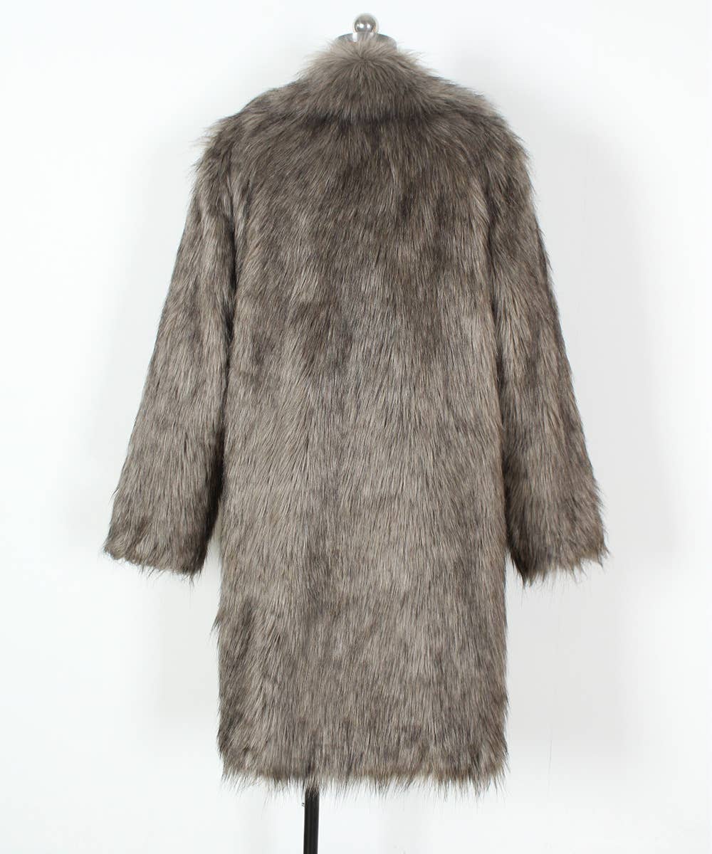 Stylish Suit Collar Maxi Plush Faux Fur Coat - Image 11