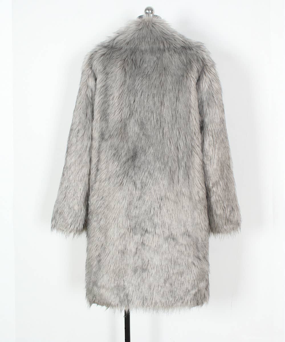 Stylish Suit Collar Maxi Plush Faux Fur Coat - Image 12