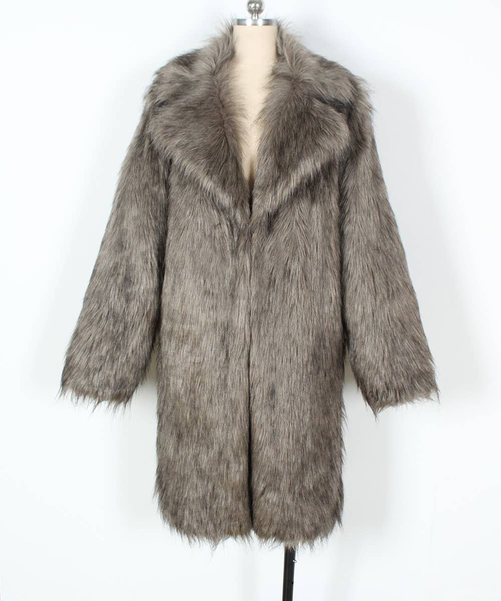 Stylish Suit Collar Maxi Plush Faux Fur Coat - Image 2
