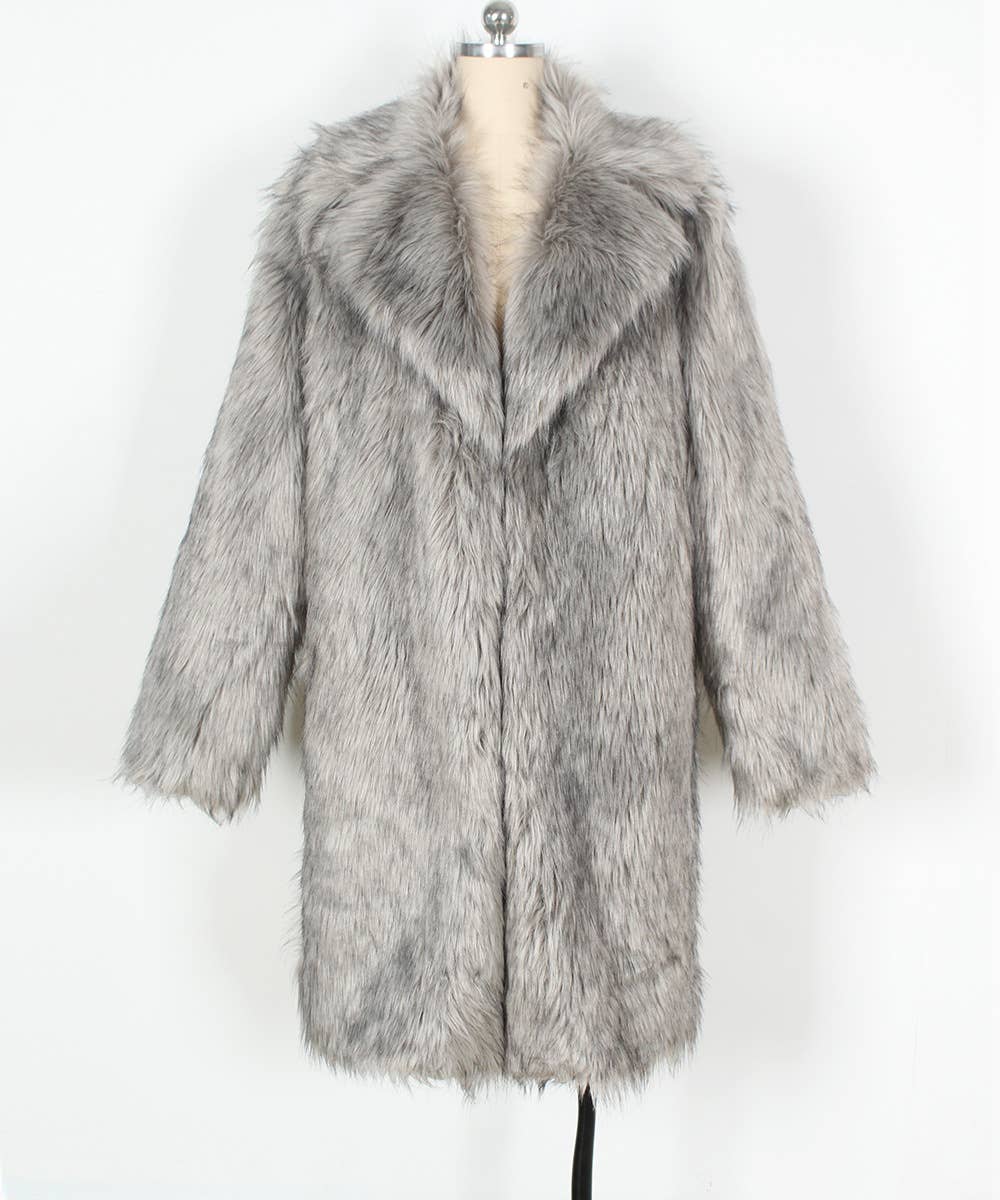 Stylish Suit Collar Maxi Plush Faux Fur Coat - Image 3