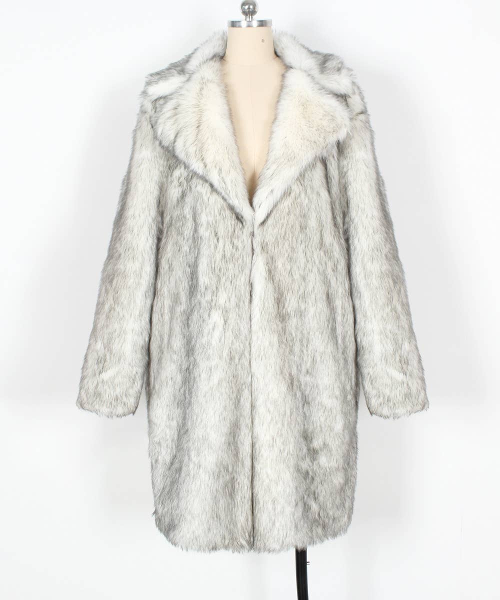 Stylish Suit Collar Maxi Plush Faux Fur Coat - Image 4