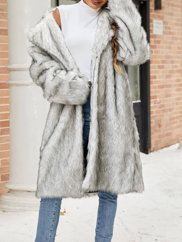 Stylish Suit Collar Maxi Plush Faux Fur Coat - Image 5