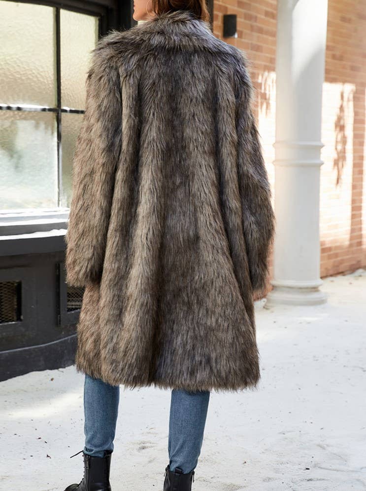 Stylish Suit Collar Maxi Plush Faux Fur Coat - Image 7