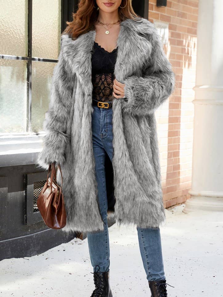 Stylish Suit Collar Maxi Plush Faux Fur Coat - Image 9