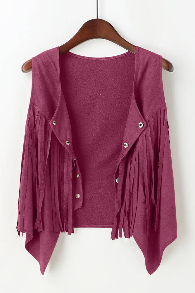 Summer Tops Plain Suede Snap Button Tassel Vest ZK1037 - Image 8