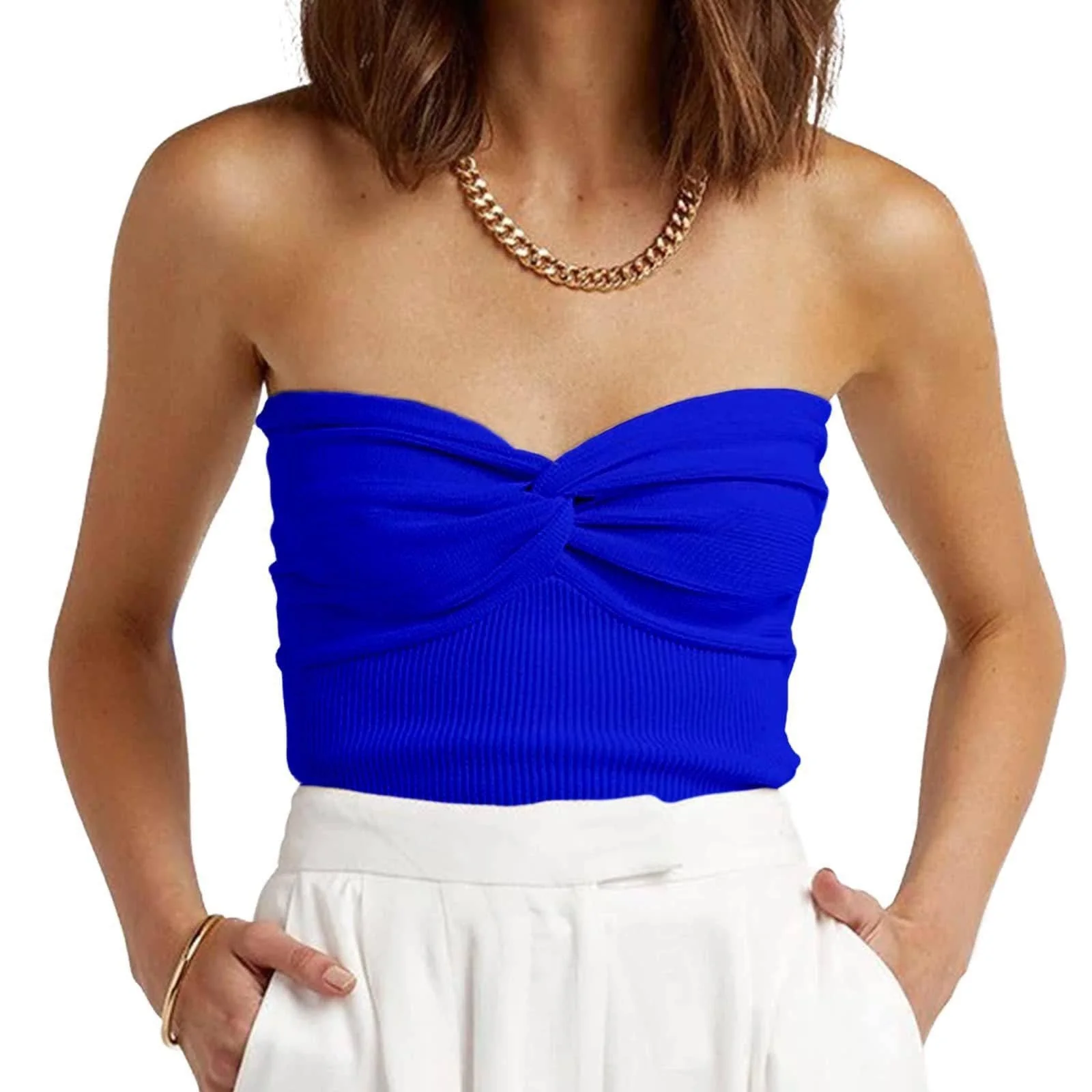 Sweetkama Ladies Solid Sleeveless No Collar Crop Top - Image 9