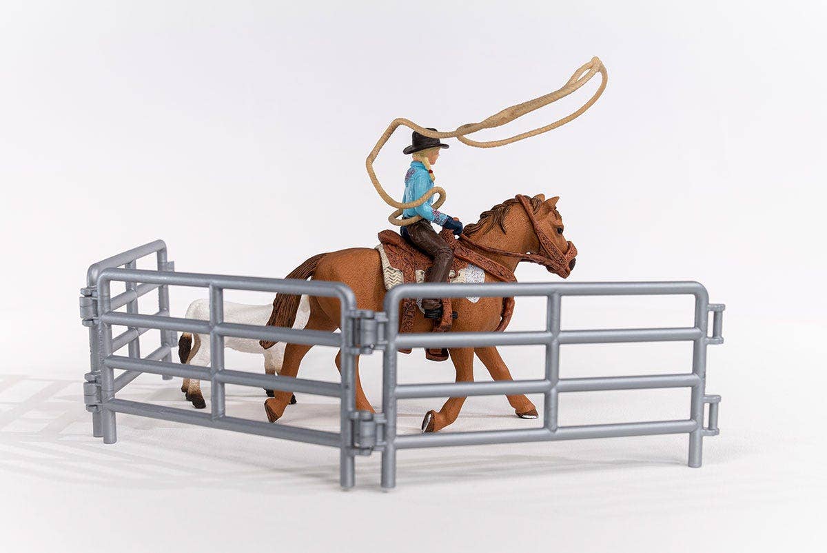Team Roping With Cowgirl Farm Figurine Toys Play Set - Image 5